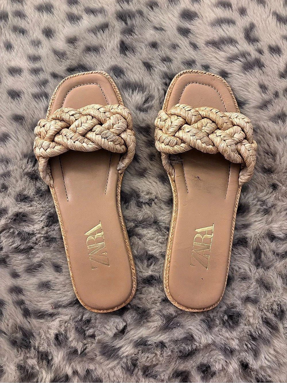 Zara Braided Slide Sandals in Tan